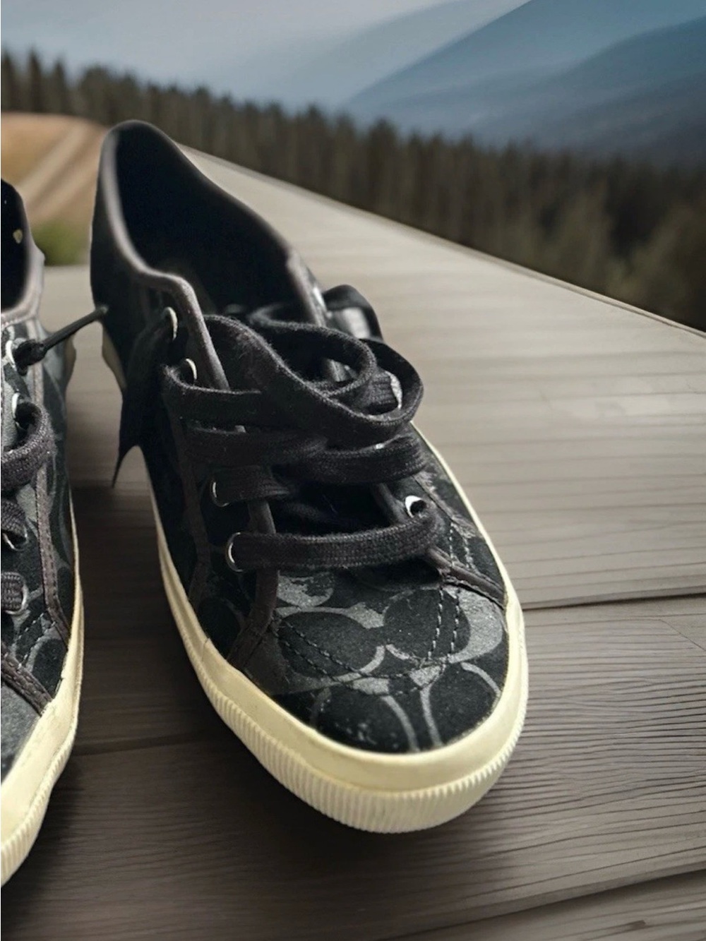 Black Patterned Canvas Women's Low-Top Sneakers